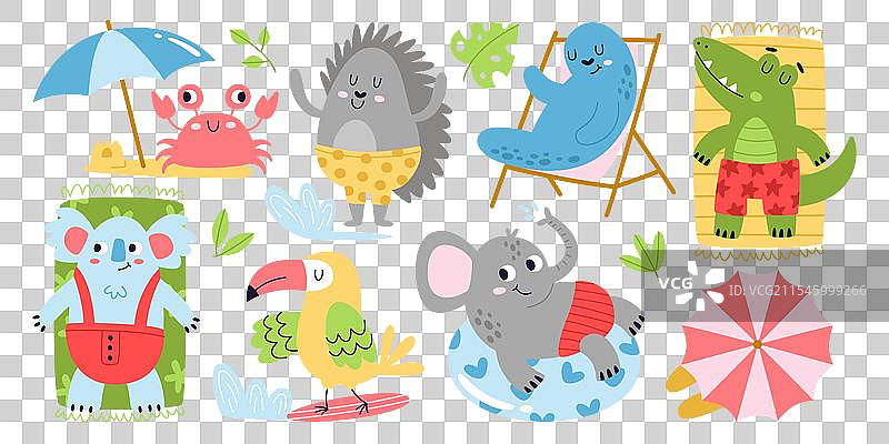 一组可爱的动物在休息和放松图片素材