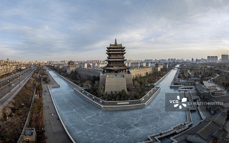 山西省大同市大同古城乾楼航拍图片素材