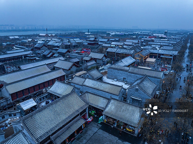 河南商丘古城雪景夜景航拍图片素材