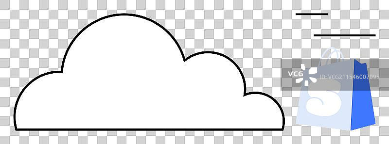 云朵轮廓与购物袋和文本线条图片素材