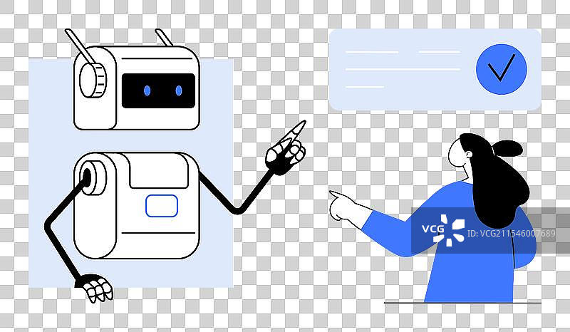 机器人指着清单，人类在旁协助图片素材