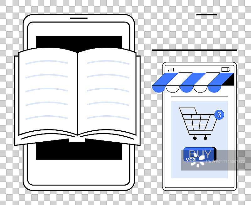 手机上的数字阅读和在线购物图片素材