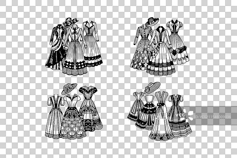 时尚设计涂色书线条艺术裙子和图片素材