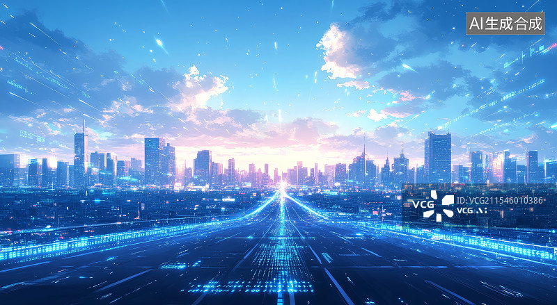 【AI数字艺术】未来都市数字化高速公路背景图片素材