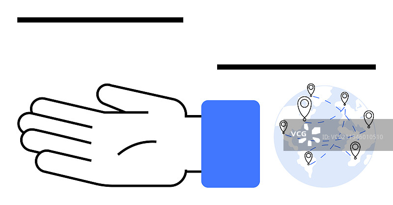 伸出手掌与全球地图和位置标记图片素材