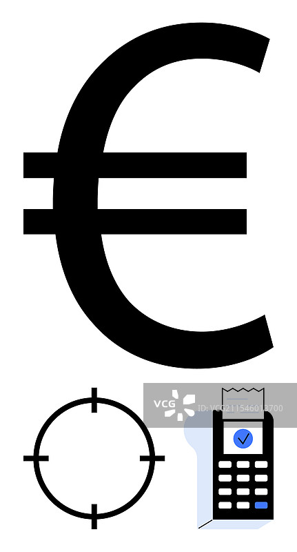 欧元符号目标图标和支付终端图片素材