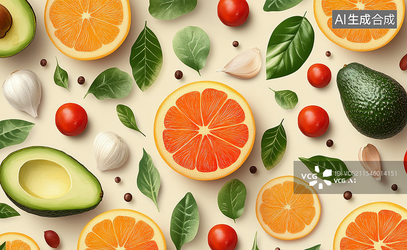 【AI数字艺术】健康饮食水果拼盘组合图片素材