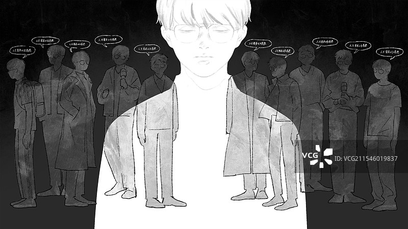 一个人面对外界的声音陷入沉思图片素材