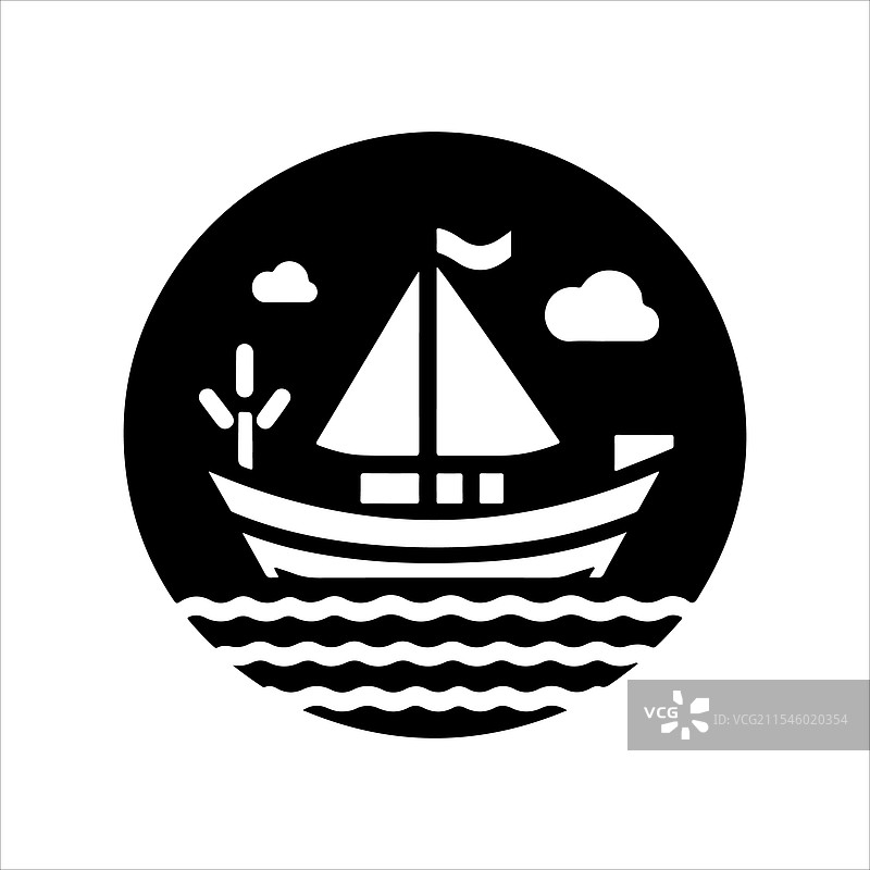 平底船剪影，适合海洋设计图片素材