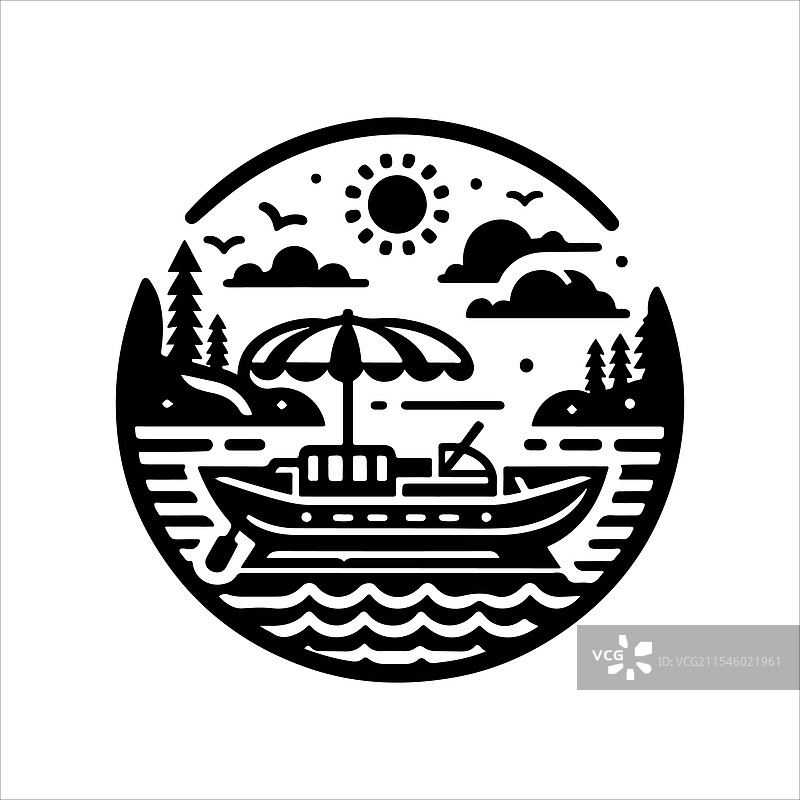 独特的浮筒划船轮廓图片素材