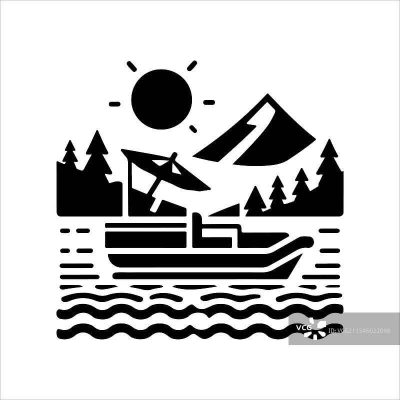 独特的浮筒划船艇剪影图片素材