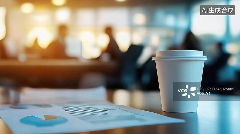 【AI数字艺术】咖啡杯和办公室里的商务会议图片素材