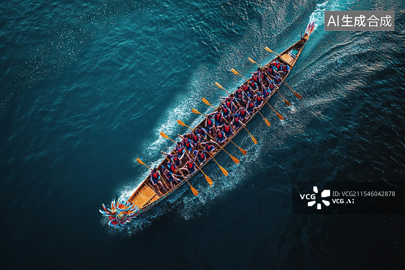 【AI数字艺术】航拍端午节赛龙舟比赛图片素材