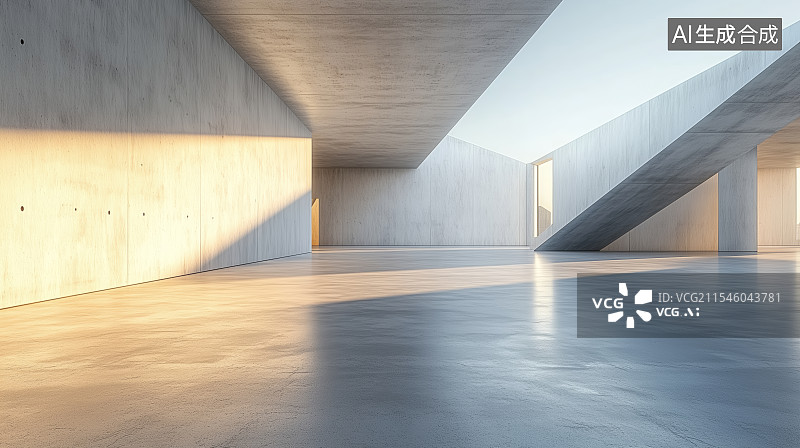 【AI数字艺术】空旷的现代建筑室内空间图片素材