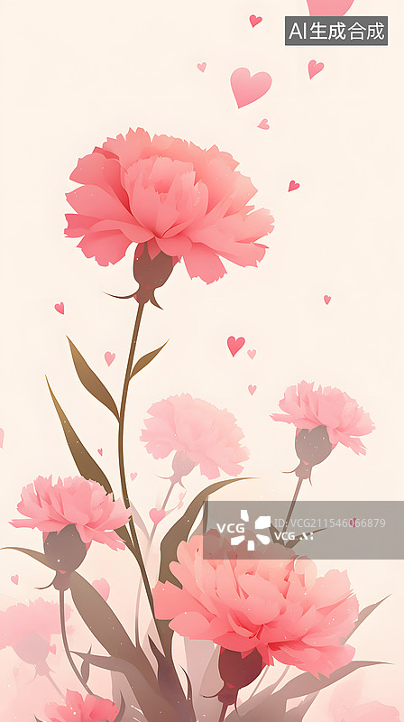 【AI数字艺术】水彩康乃馨插画图片素材