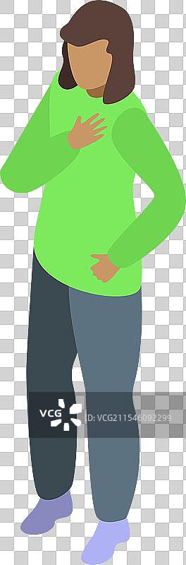 年轻女性胸口捂着，似乎正在经历心脏病发作图片素材