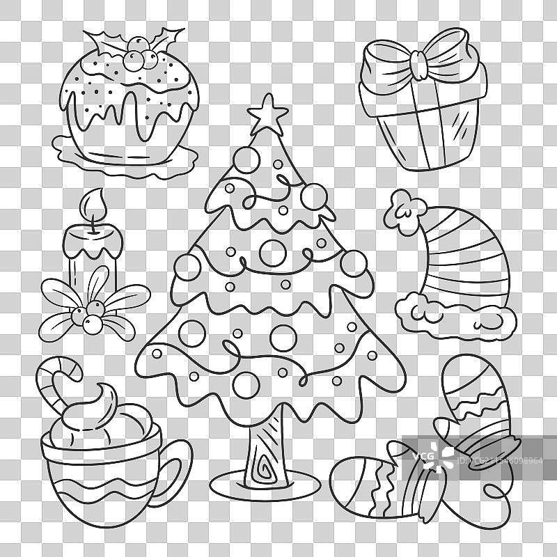 手绘圣诞装饰元素上色图片素材