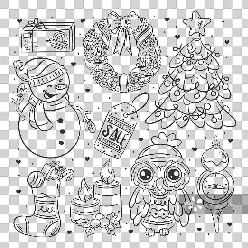 圣诞图标手绘涂色合集图片素材