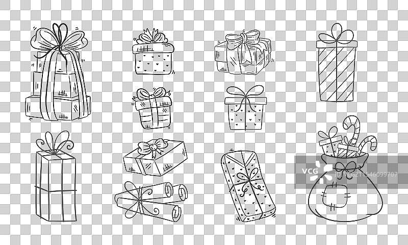 圣诞节手绘涂色礼品盒图片素材