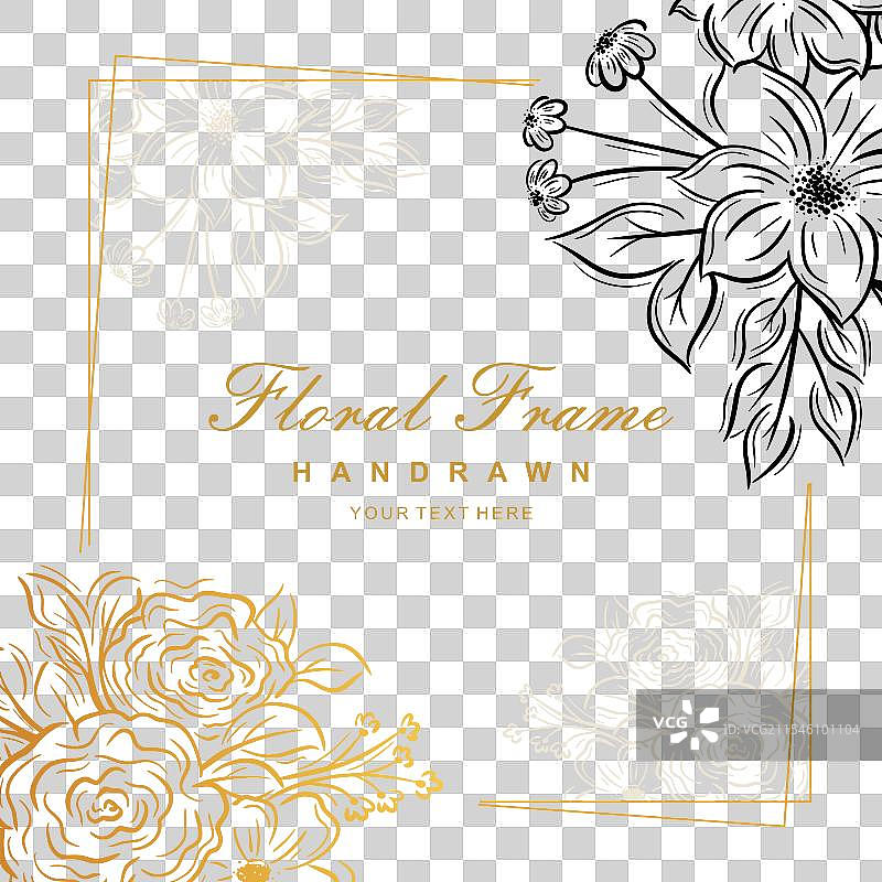 手绘金色花卉框架背景图片素材