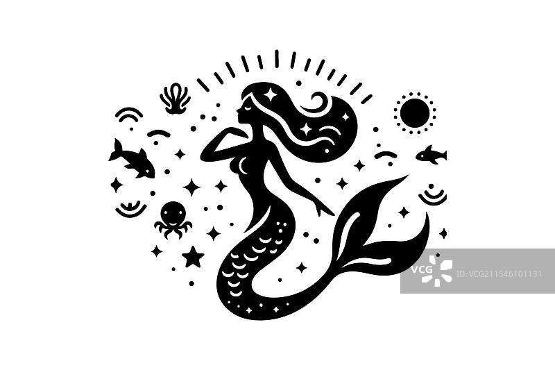 惊艳的美人鱼剪影用于图形设计图片素材