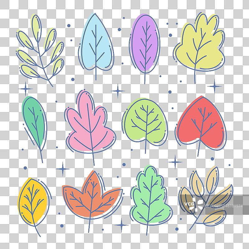 手绘植物叶子全彩系列图片素材