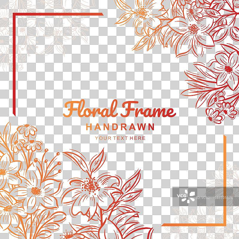 手绘红色花卉边框背景图片素材