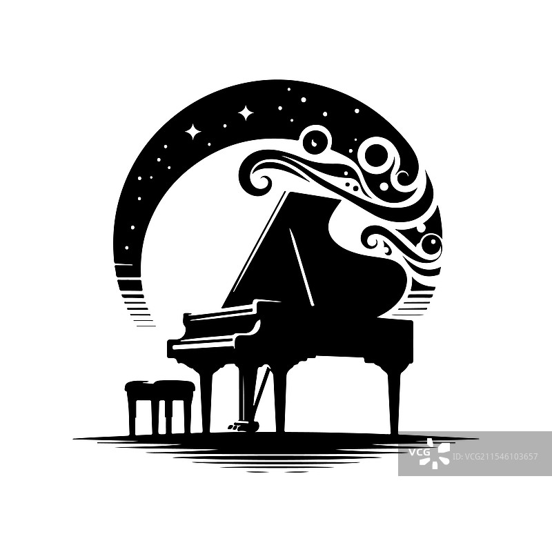 优雅的钢琴剪影 - 完美适合图片素材