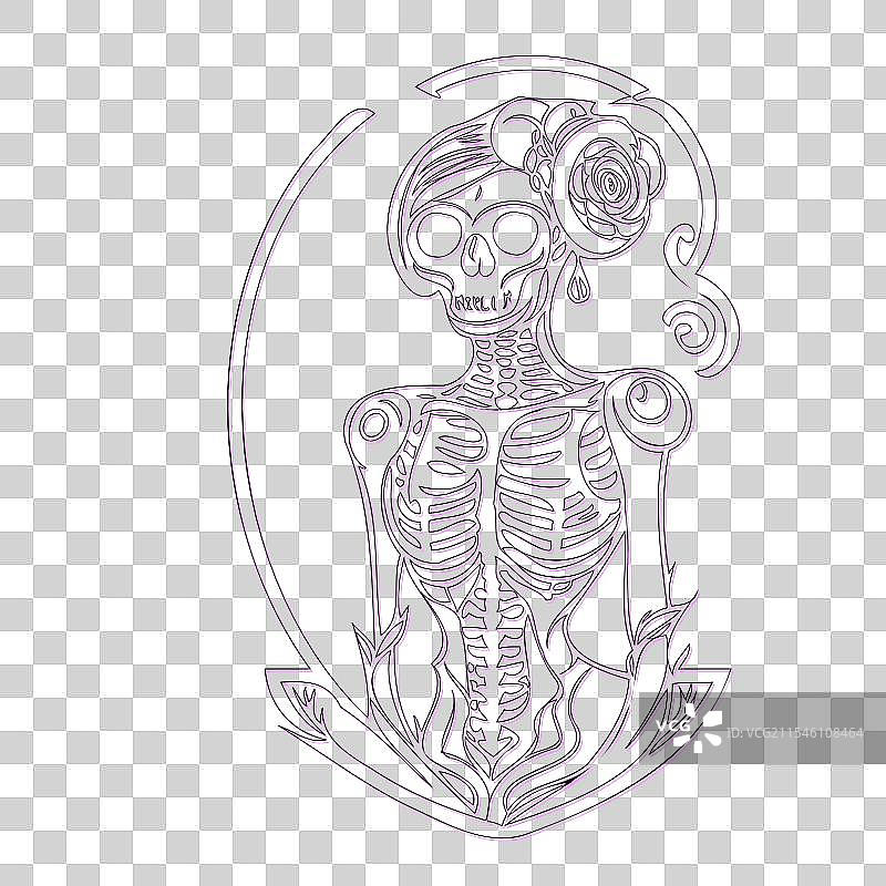 紫色骨女孩轮廓草图图片素材