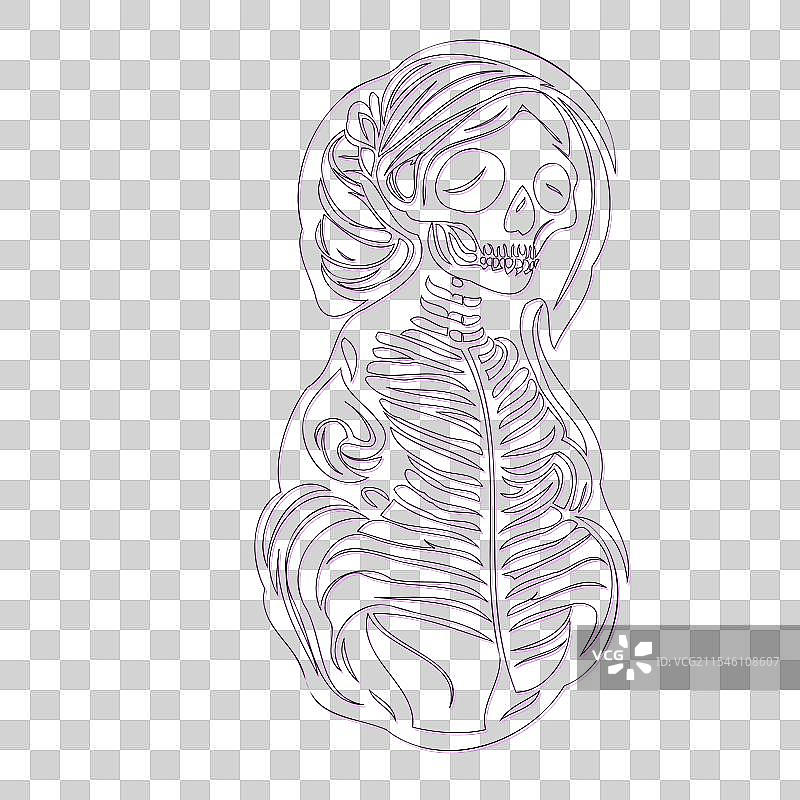 紫色骨女孩轮廓草图图片素材