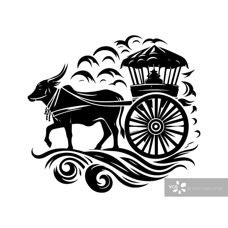 独特设计的牛车剪影图片素材