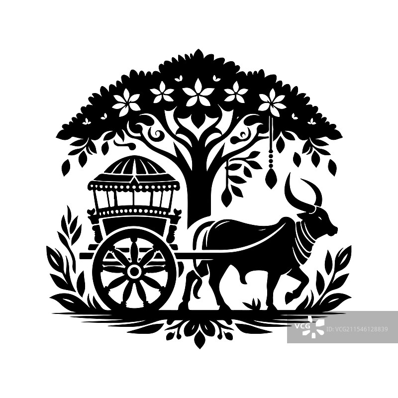 独特设计的牛车剪影图片素材
