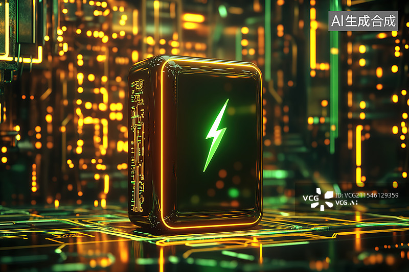 【AI数字艺术】新能源固态电池电动汽车充电概念科技风插画图片素材