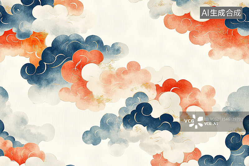 【AI数字艺术】国潮风祥云底纹图案背景图片素材