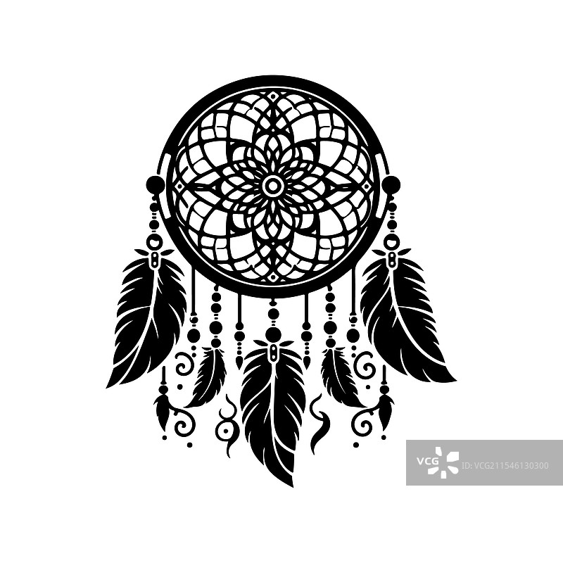 惊艳的梦捕手剪影，适合印在T恤上图片素材