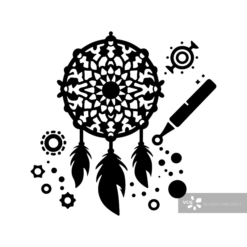 惊艳的梦捕手剪影，适合印在T恤上图片素材