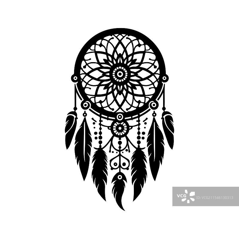 惊艳的梦捕手剪影，适合印在T恤上图片素材