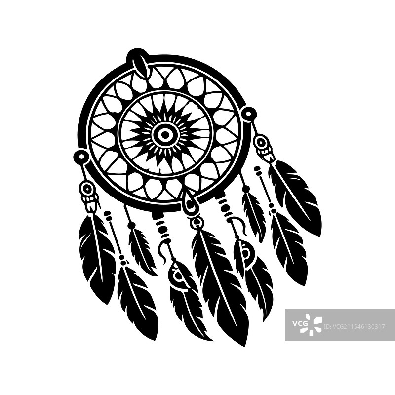 惊艳的梦捕手剪影，适合印在T恤上图片素材