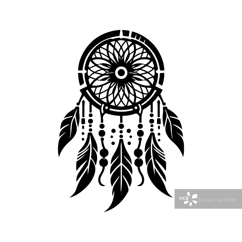 惊艳的梦捕手剪影，适合印在T恤上图片素材