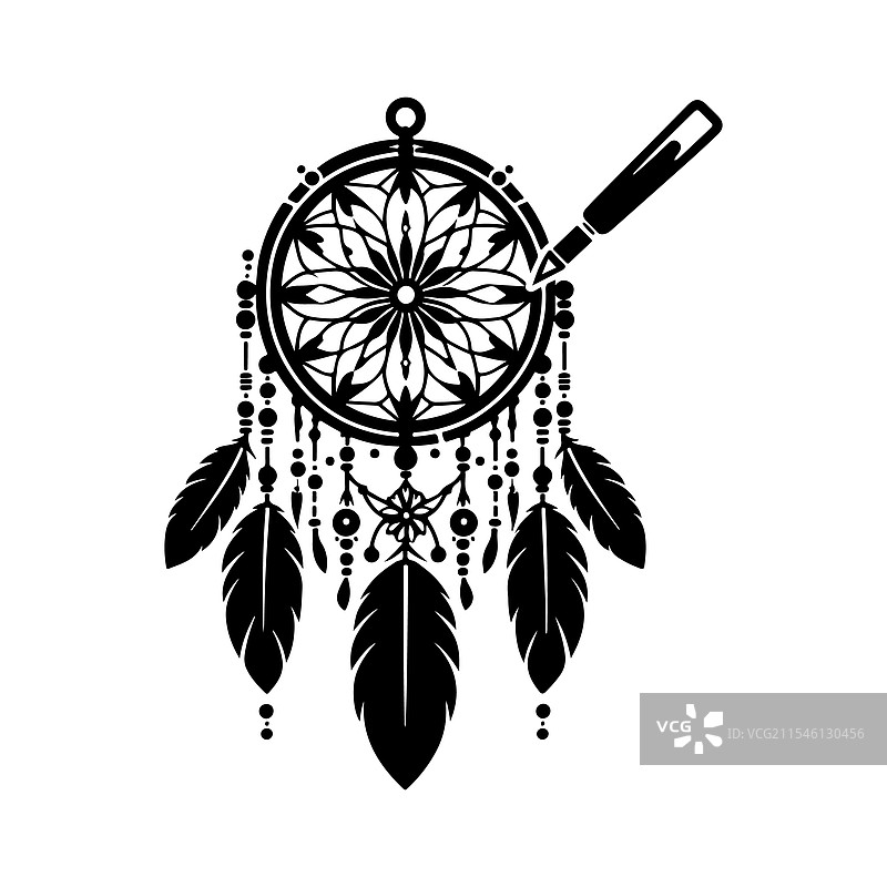 惊艳的梦捕手剪影，适合印在T恤上图片素材