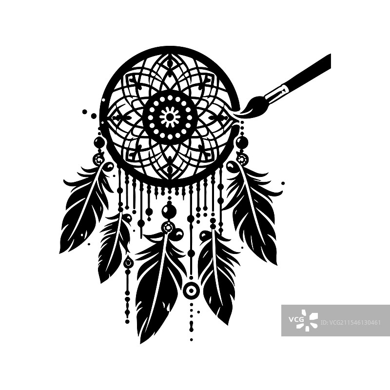 惊艳的梦捕手剪影，适合印在T恤上图片素材