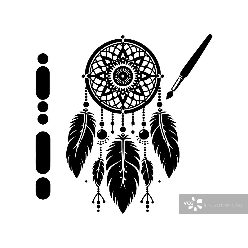 惊艳的梦捕手剪影，适合印在T恤上图片素材