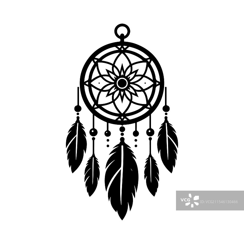 惊艳的梦捕手剪影，适合印在T恤上图片素材