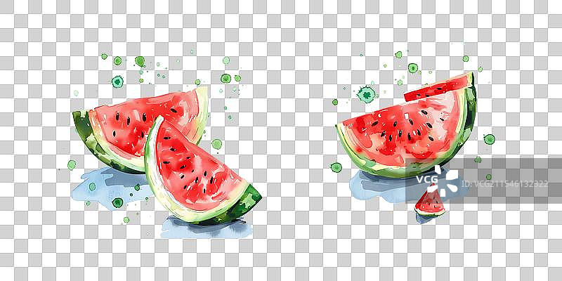 西瓜水彩画风格套装图片素材