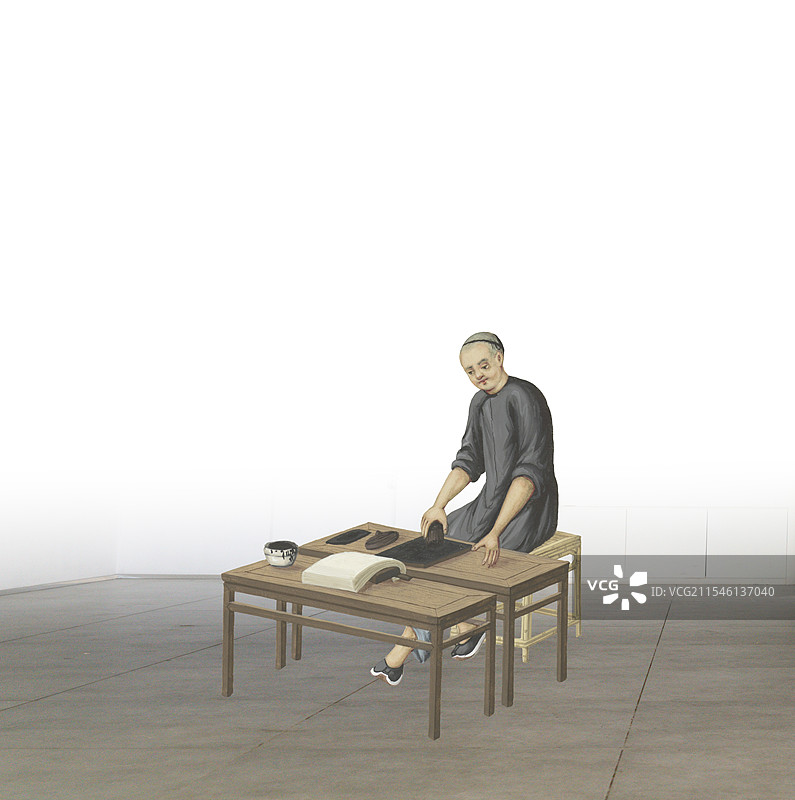 绘画插图，清代，市井人物，百工，雕版印刷图片素材