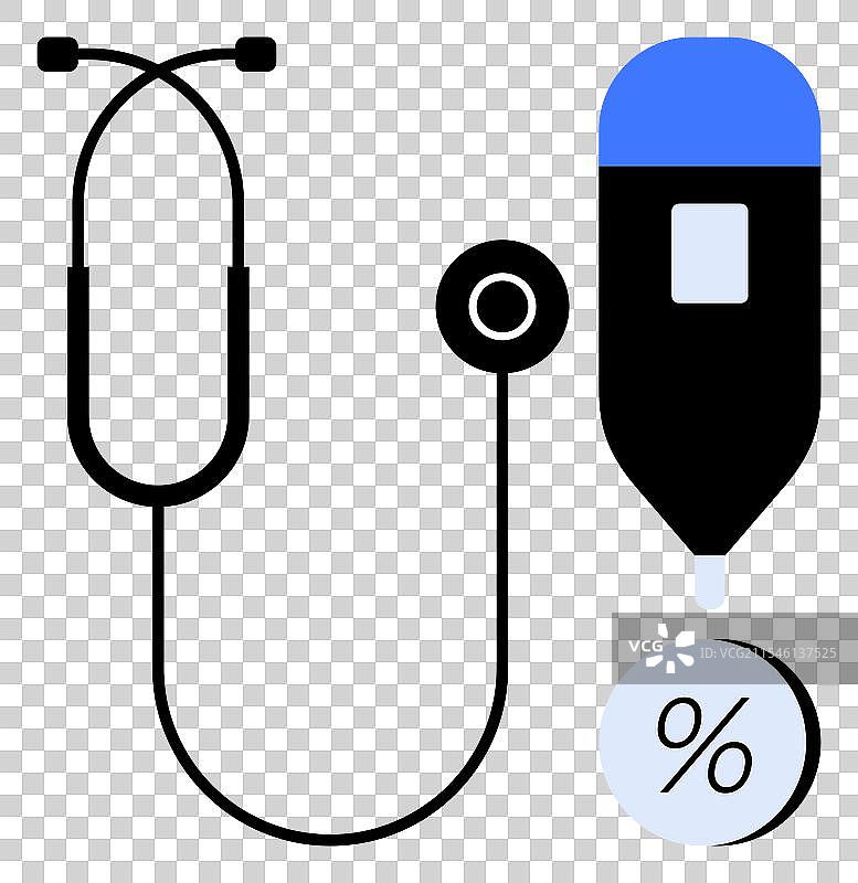 听诊器和血糖仪与百分比图标图片素材
