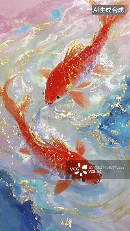 【AI数字艺术】国风背景下的锦鲤图片素材