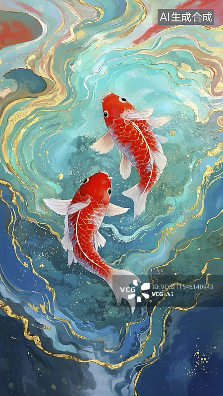 【AI数字艺术】国风背景下的锦鲤图片素材
