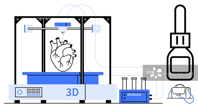 3D打印机使用生物打印机制造人类心脏图片素材