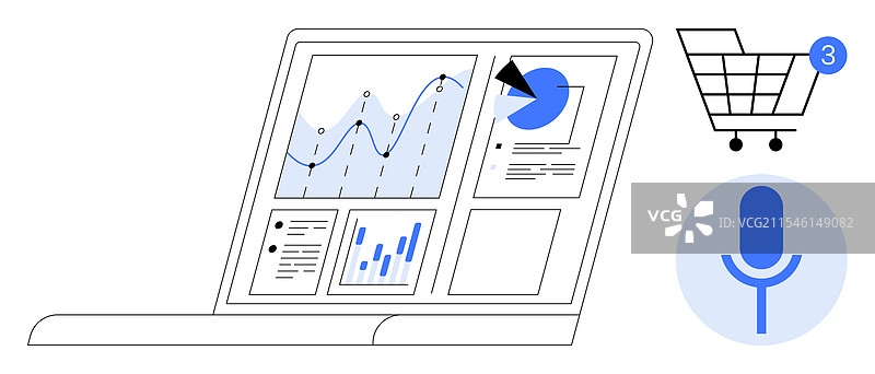 笔记本电脑上的商业分析与购物车图片素材